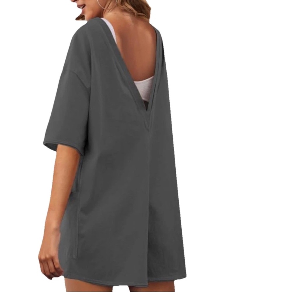 Women's Oversized Reversible M Tee Romper Hot Shot 1 Piece Short Sleeve Backless